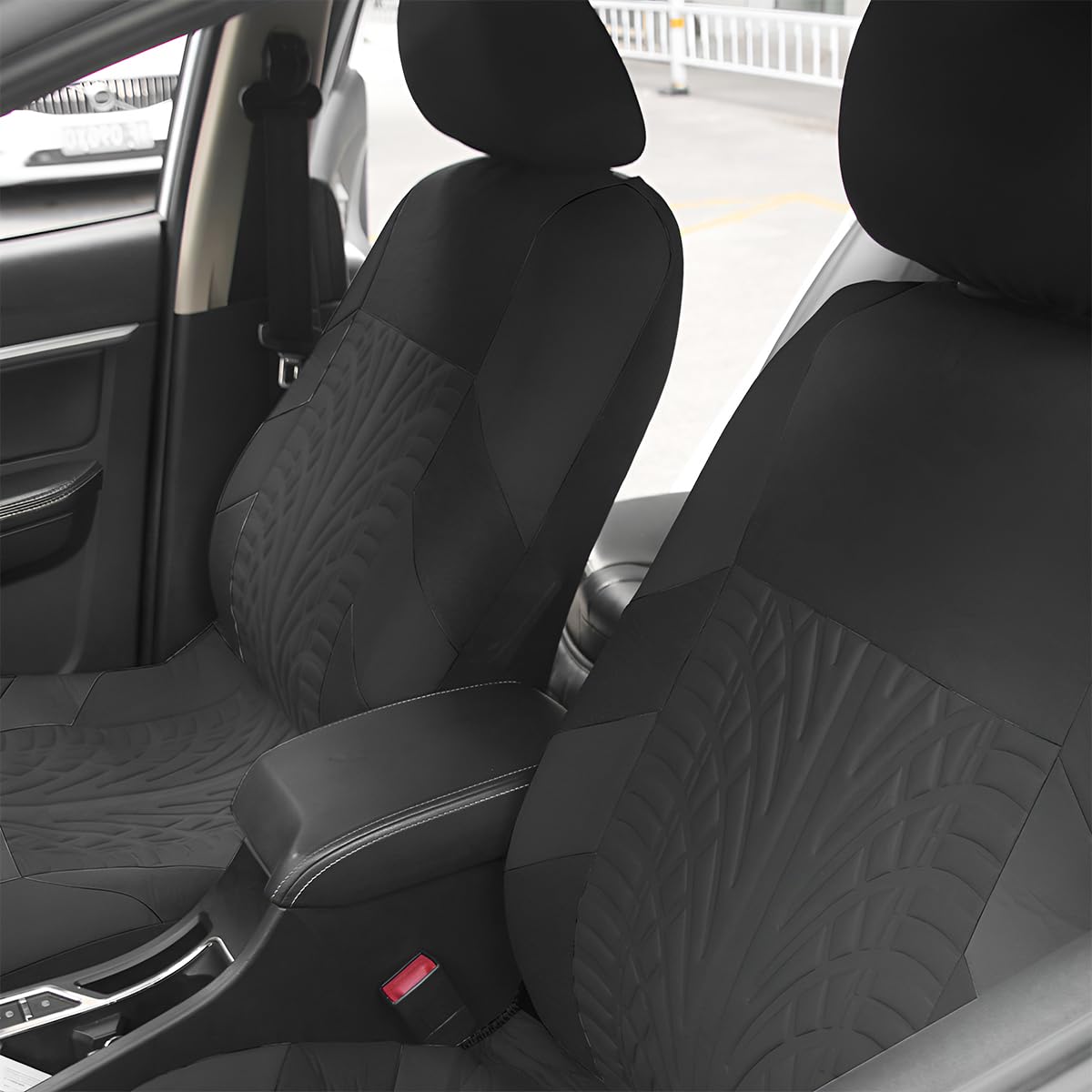 Osilly 2 coprisedili per auto per sedili anteriori, traspiranti, impermeabili, in poliestere, protezioni per sedili auto, universali, accessori interni per auto, camion, SUV (nero)