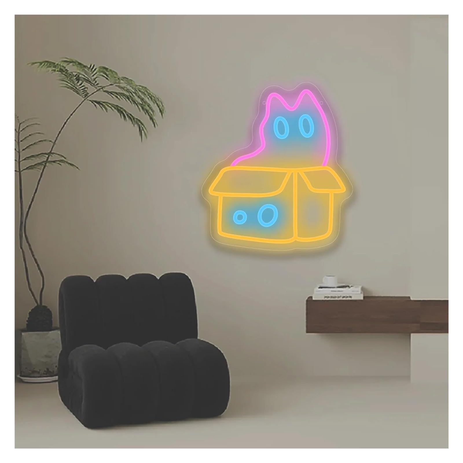 Scritta luminosa Gattino Carino Nella Scatola, Luce Al Neon Per Camera Da Letto, Negozio Di Animali, Ospedale Per Animali, Per Amanti Dei Gatti 34x30.5cm
