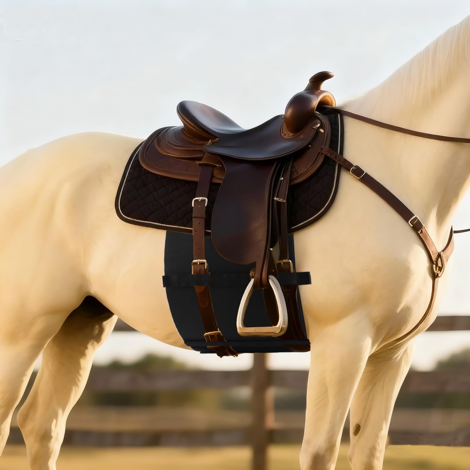 Cubierta protectora de vientre de caballo negro para proteger el abdomen de espolones y piel lesionada, cómoda banda transpirable para el vientre, banda de espolones de caballo, tamaño