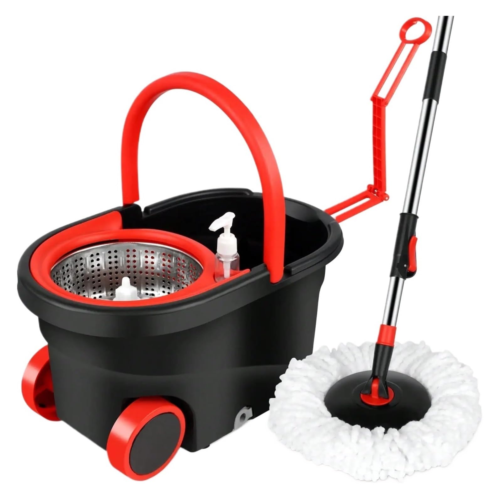 Fregona Juego de Cubos for trapeador con Ruedas Resistentes con escurridor y 3 Cabezales de Repuesto de Microfibra, Perfecto for el hogar, la Cocina, el Dormitorio y la Sala de Estar.