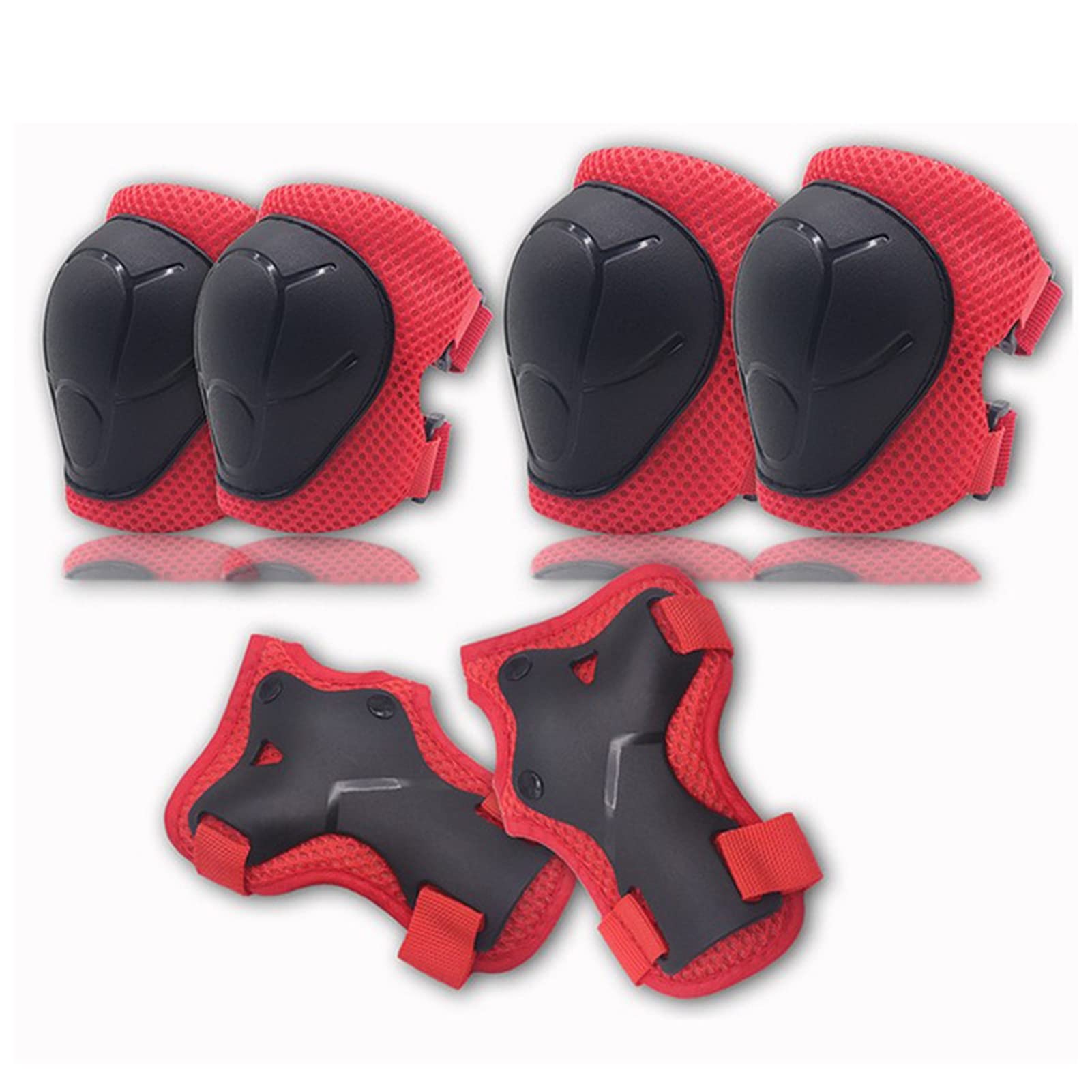Knee pads Sports protective gear roller skating balance car skating knee pads elbow pads cycling bicycle 6-piece set Knee elbow pads (Size : Athens red)