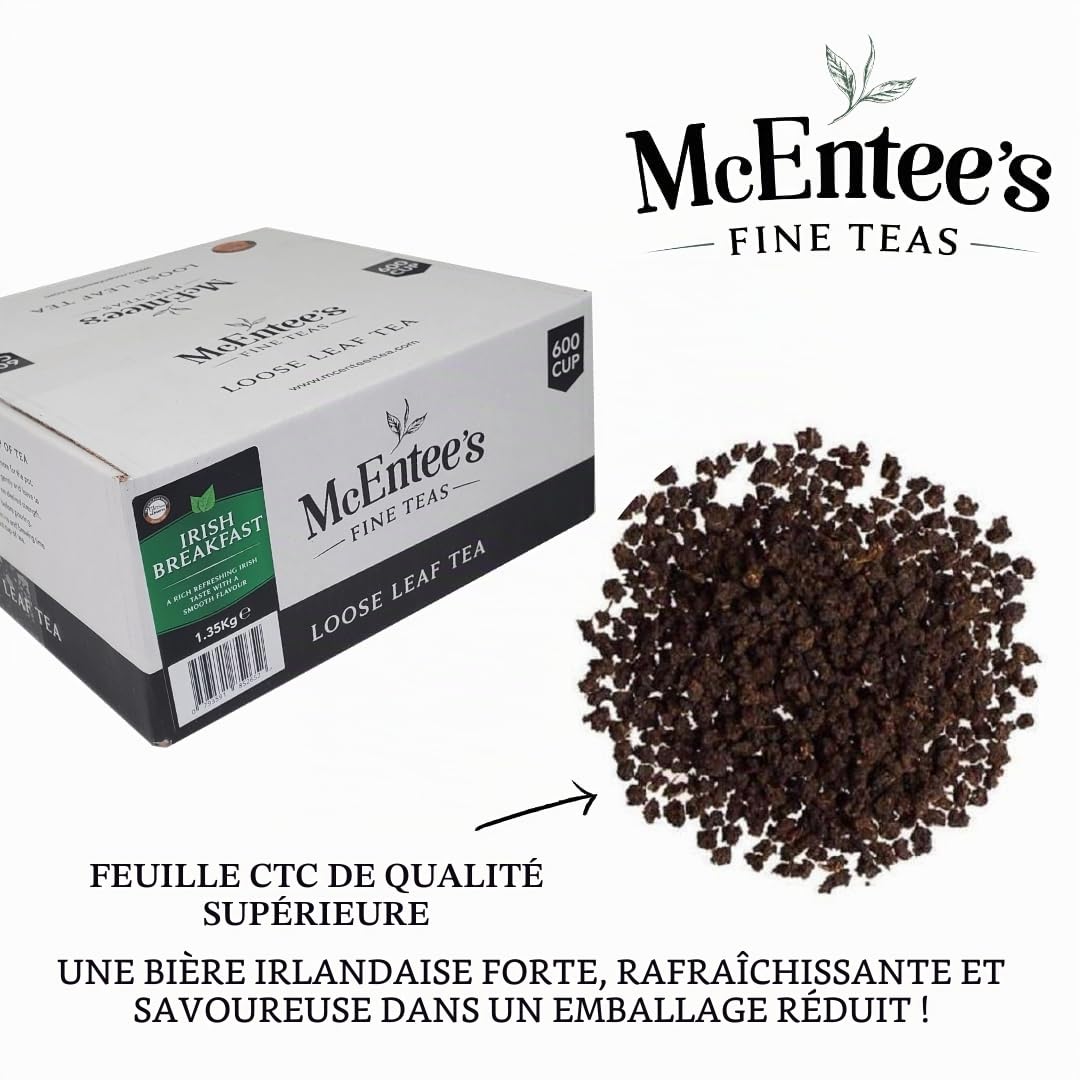 McEntee's Irish Breakfast Thé en vrac - Restauration 1,35 kg - 600 tasses - Thé noir - Un mélange puissant et savoureux de thés noirs en vrac de Ceylan et d'Assam