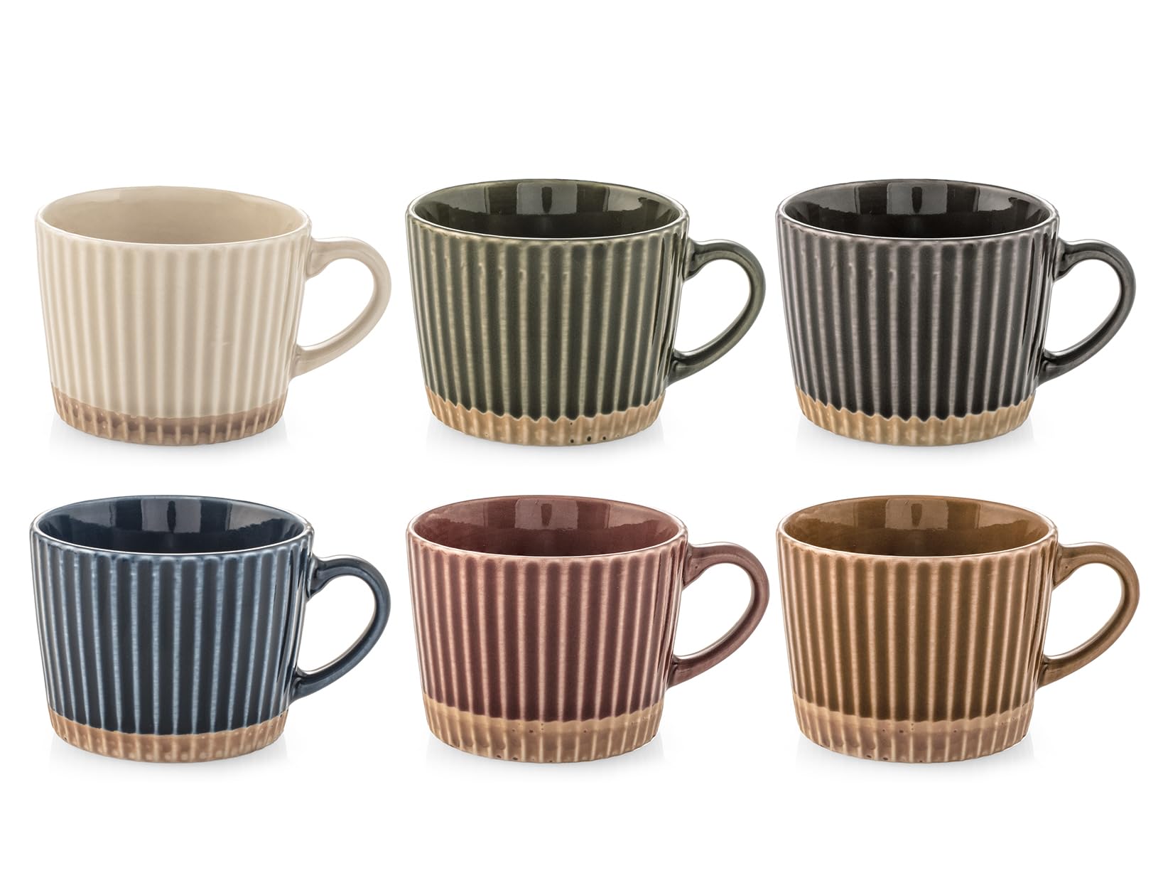 H&H Set of 6 Land Tea Cups in New Bone China - Assorted Colours - 200cc - Stylish and Durable - Dishwasher Safe - Microwave Safe