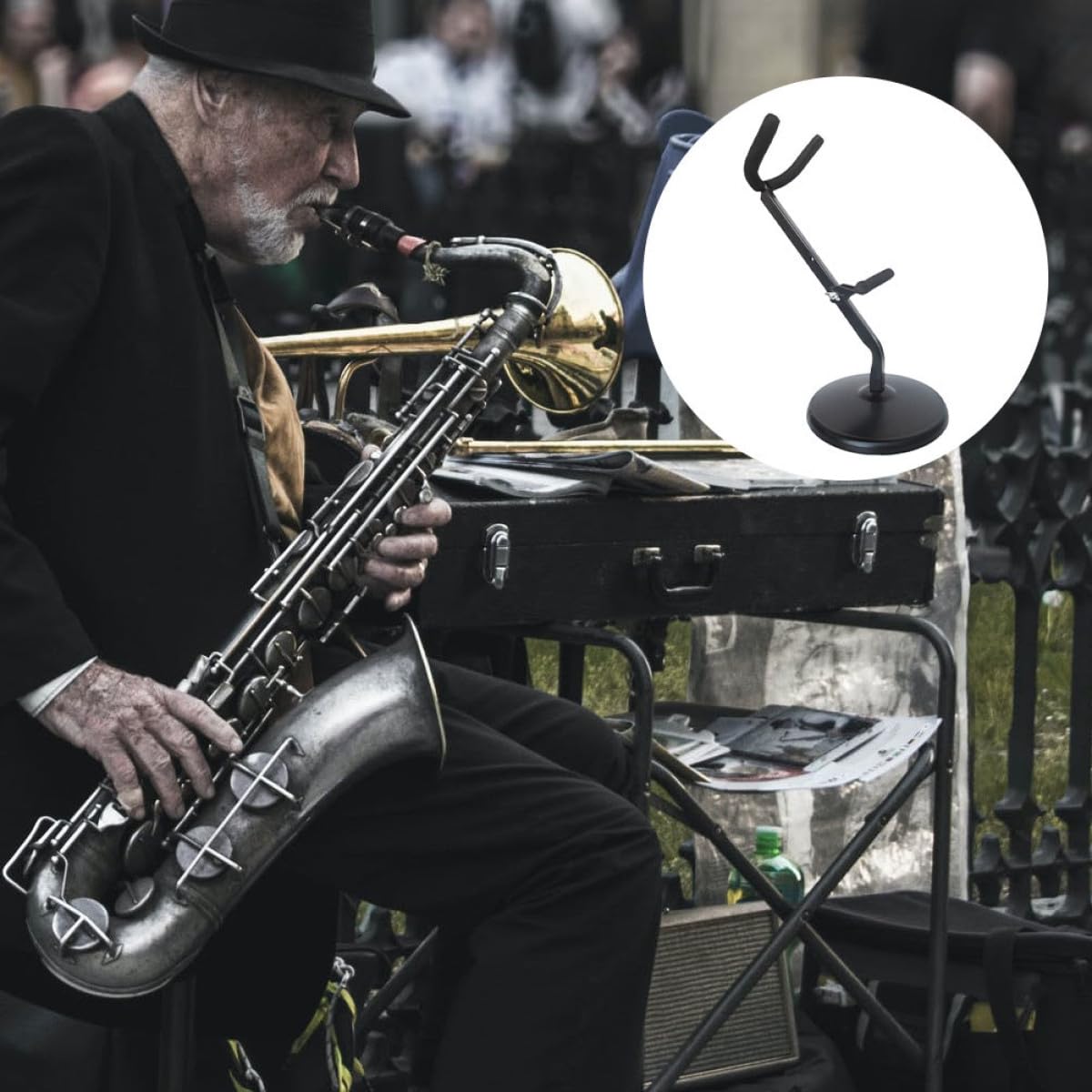 Abaodam Supporto per Sassofono Contralto in Ferro Spugna Antiruggine, Pratico Supporto Pieghevole per Sax, Resistente e Stabile per Uso Domestico e Professionale