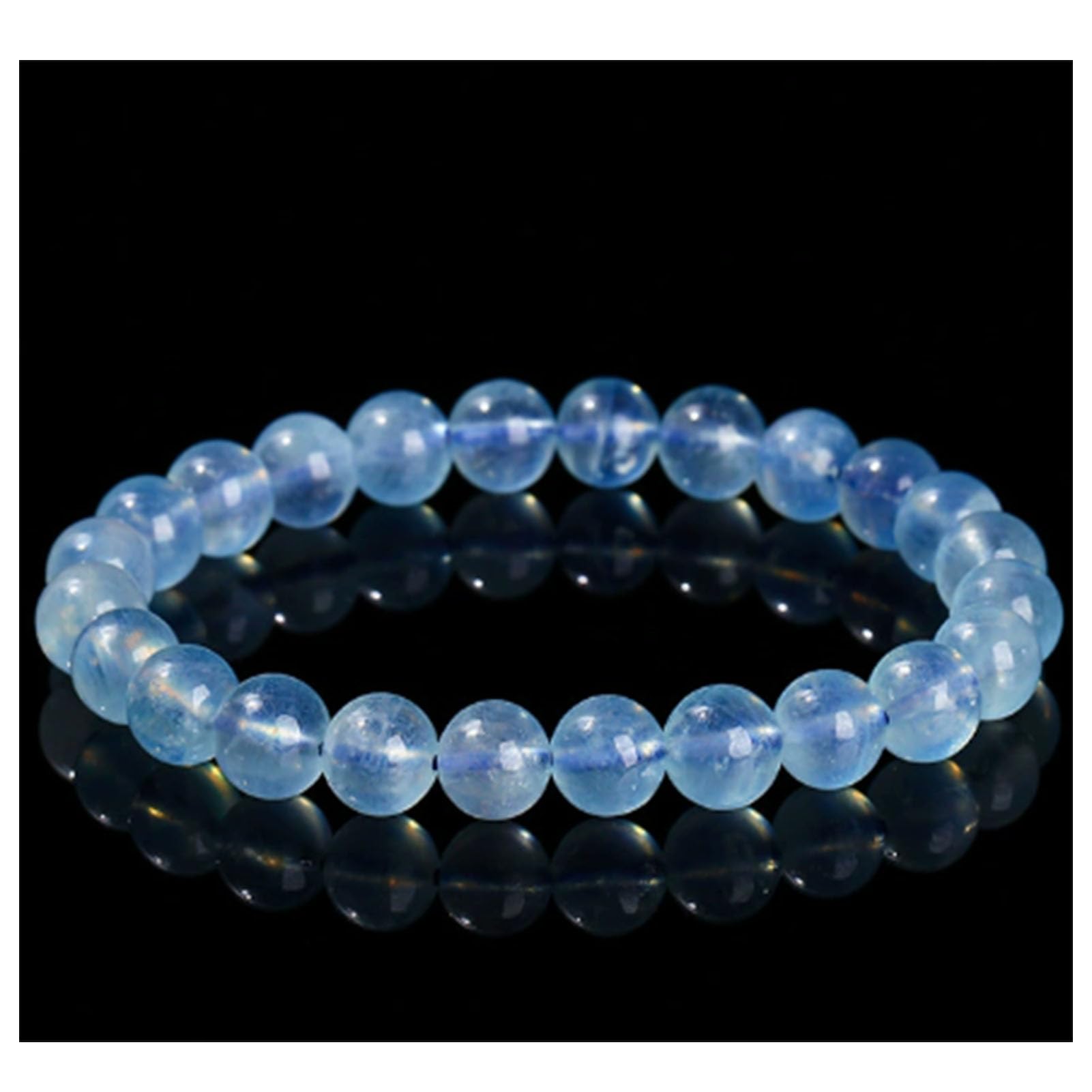 Bracciale Elasticizzato con Vera Acquamarina per Donna e Uomo, Perline di Cristallo Azzurro Naturale per Il Chakra della Gola, Comunicazione Calma energia Yoga, Regalo Compleanno,7a,9MM