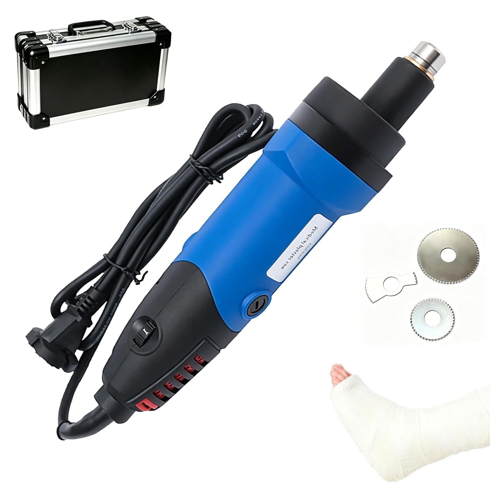 Cortadora eléctrica de yeso Sierra con ajuste de velocidad de 0-15000 RPM Función de parada de seguridad Baja vibración con estuche protector Accesorios completos(Blue)