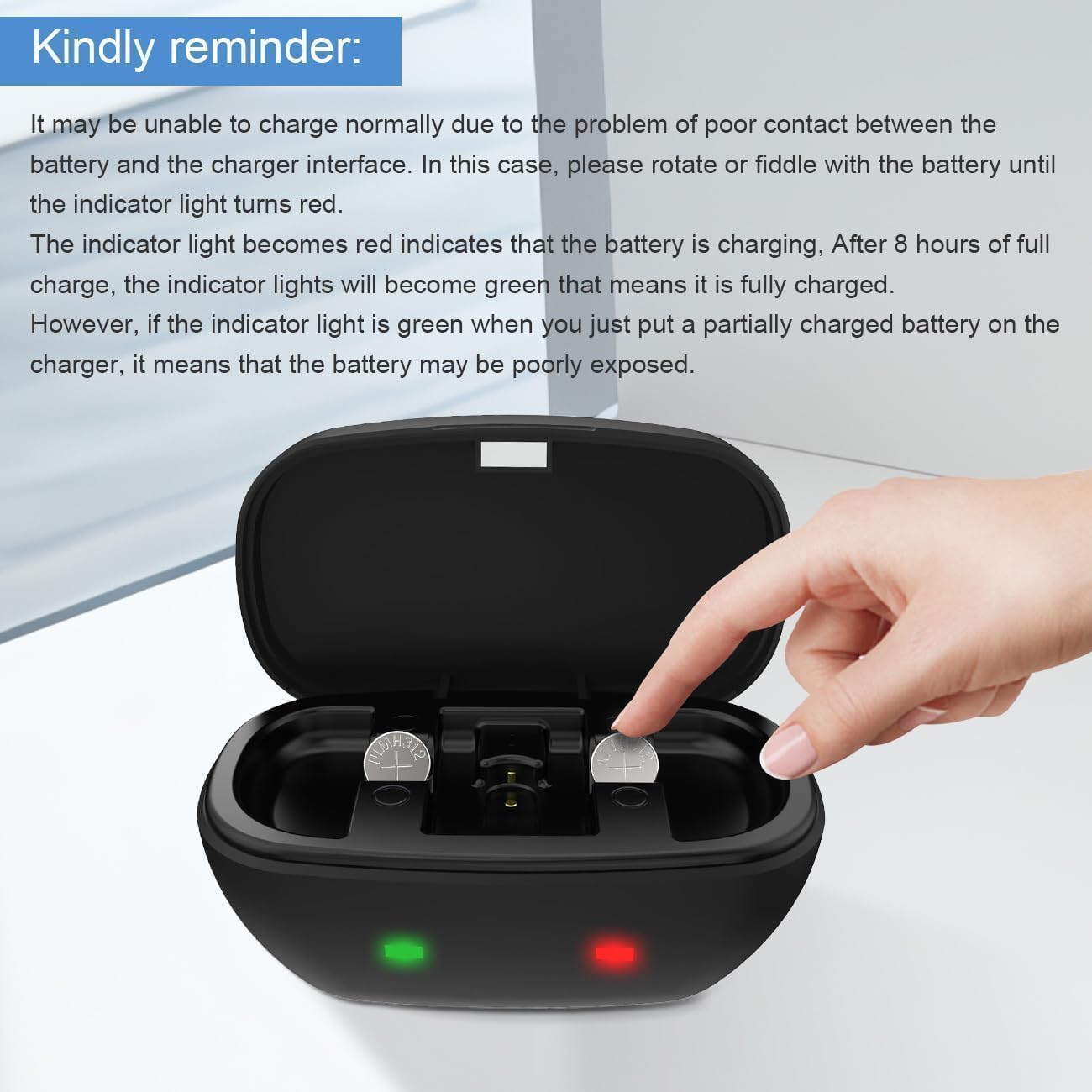 Chargeur de batterie pour appareils auditifs avec piles rechargeables pour appareils auditifs - Taille 675 - Chargeur de voyage pour appareils auditifs - 40 mAh