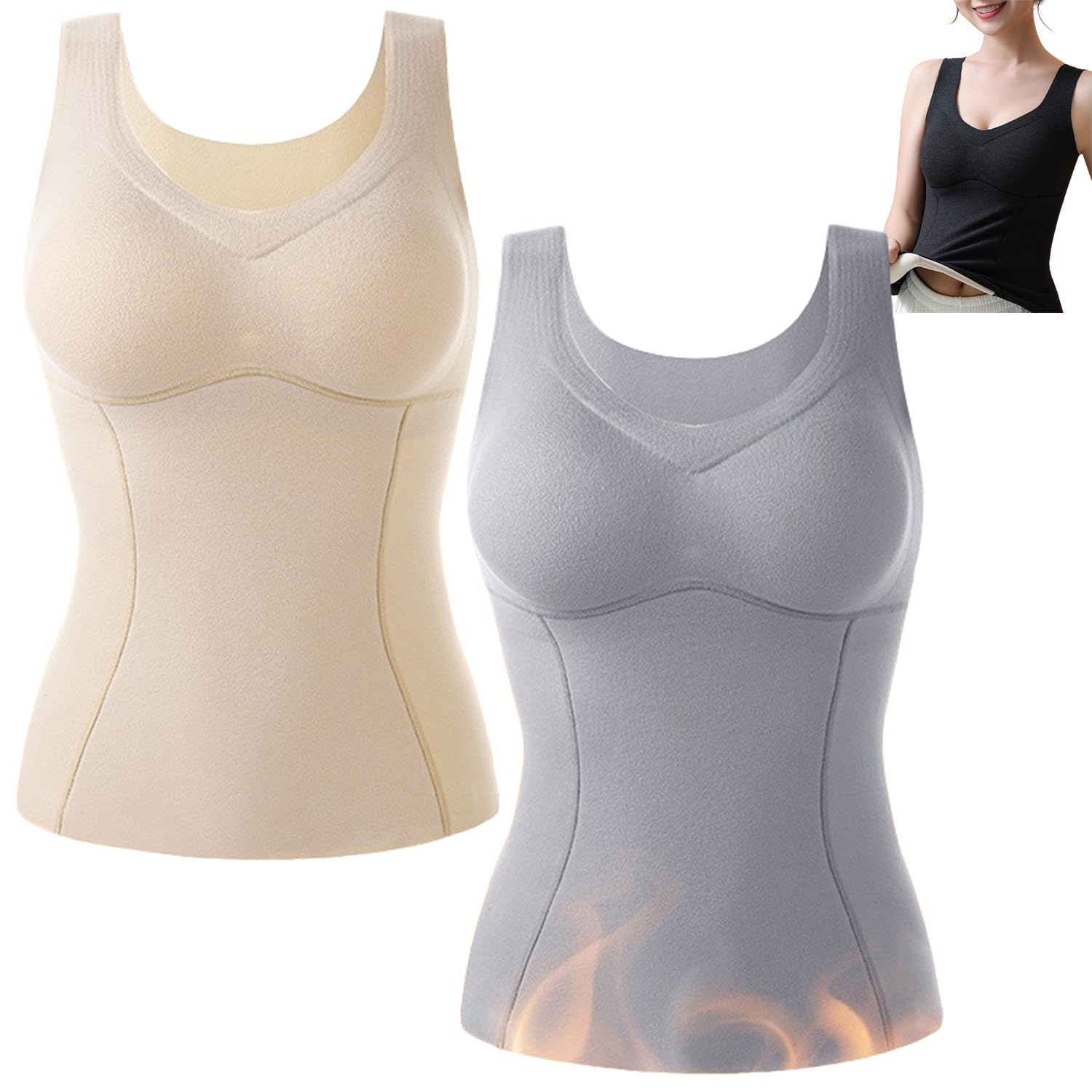 YXWYXWA 2 piècesTourmaline Auto-Chauffant ION Hiver Shapewear, Femmes Sculptant Polaire Thermique intégré Soutien-Gorge sous-vêtements Gilet