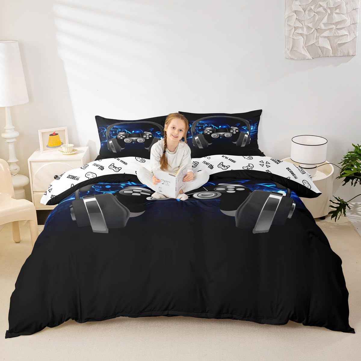 Bedding Bedlam - Set copripiumino per letto singolo (200 x 140 cm), reversibile (2 fantasie), a tema calcio, 1 copripiumino, 1 federa