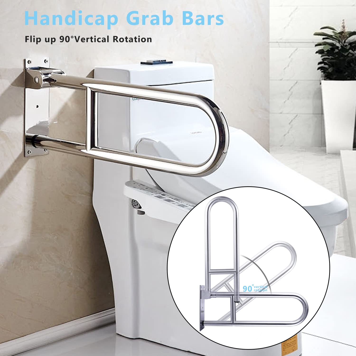 23.6 INCH Toilet Grab Bars for Bathroom Stainless Steel Flip Up