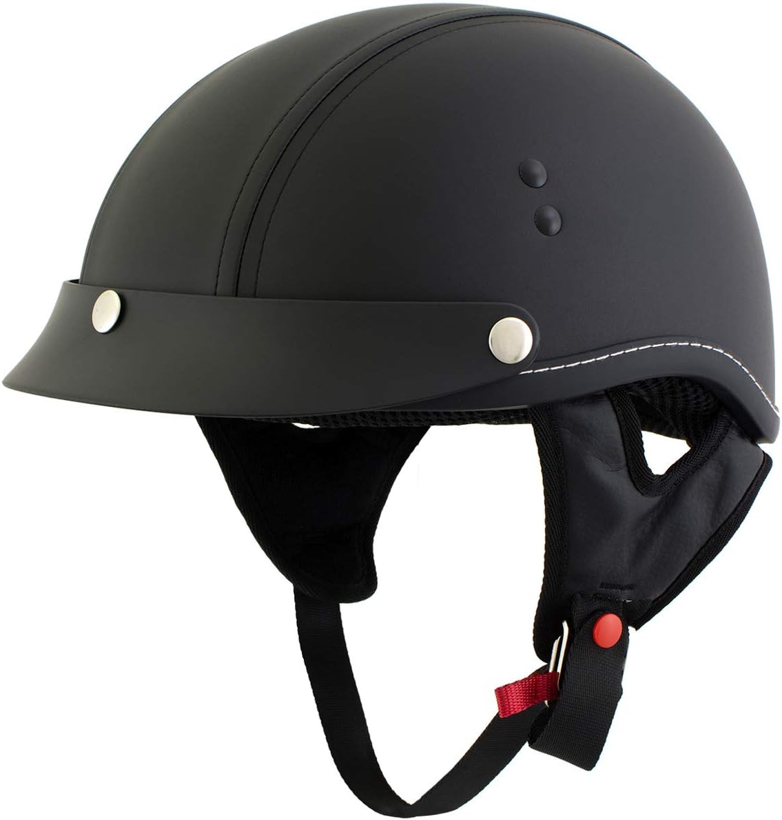 Outlaw T70 'Dark Rider' Advance DOT Black Leather Like Half Helmet with Snap Visor - Small