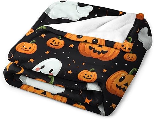 Miniatura 3 de Manta de forro polar de franela, manta suave y cálida de felpa esponjosa, sombrero de bruja de telaraña, murciélagos negros y calabazas decoradas