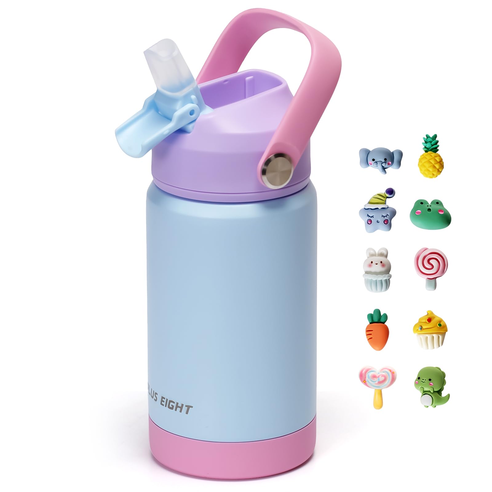 pluseight Kids Insulated Water Bottle with Straw Lid, 350ml BPA-Free Double Wall Vacuum Tumbler 18/8 Stainless Steel Leak Proof Kids Cups with Straw for School Travel Boys Girls (Wathet) — image 1