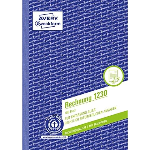 AVERY Zweckform 1230 Rechnung (A5, 100 Blatt, aus Recycling-Papier, mit 1 Blatt Blaupapier, mit Netto- und Bruttobetrag, MwSt. uvm., zur Erfassung aller rechtlich erforderlichen Angaben) weiß Cover