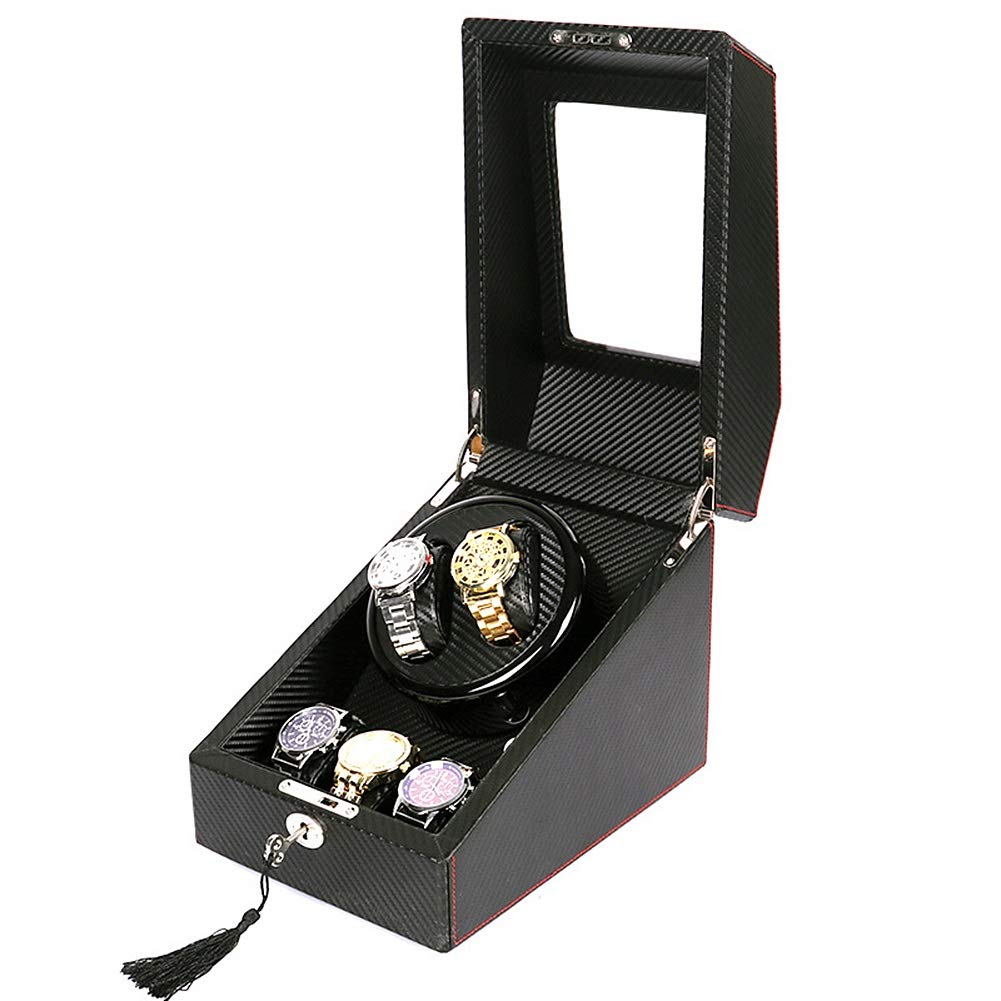 CGCSYZ Automatic Rotate Watch Winder Fibra De Carbono, 2 Watches + 3 Storage Position Quiet Japanese Motor with Lock