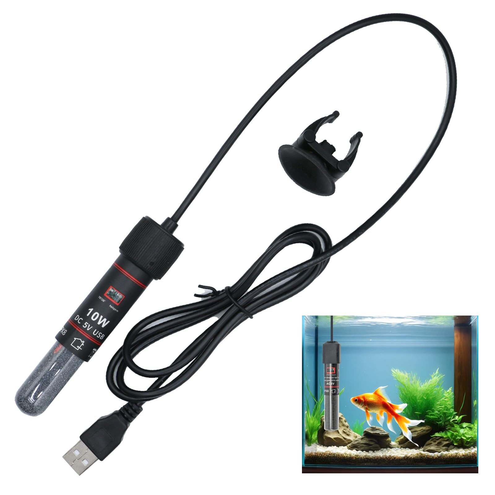 PAVIKE水槽 ヒーター【10W】水槽 ヒーター 小型 熱帯魚 ヒーター USB サーモスタット 防水、漏れ防止、操作が簡単な小型設計、水槽や小型水槽に適し