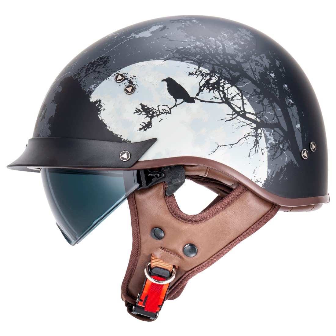 VCOROS Motorcycle Half Face Helmet Sun Visor Quick Release Buckle DOT Approved Helmets for Men Women (Dark Night