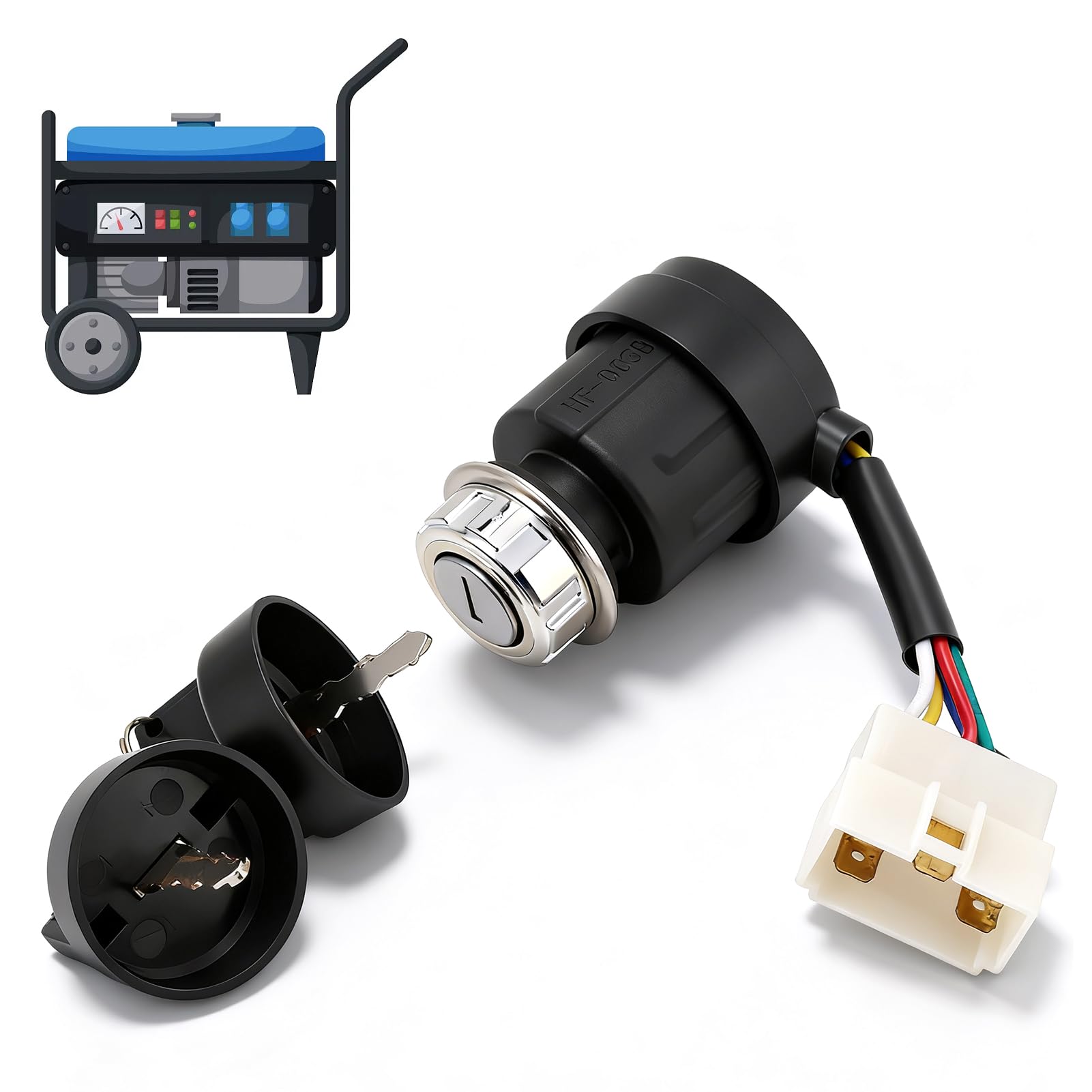 Interruttore A Chiave Di Accensione Per Generatore Benzina 2KW-5KW 186 - 5 Fili - Con 2 Chiavi - Ricambio Accessori