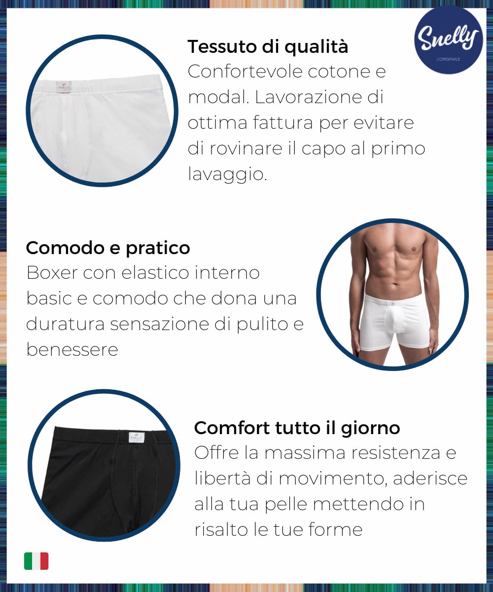 SNELLY Boxer Uomo Mutande in Cotone Morbido e di Alta qualità Pacco da 6-9-12 Paia Bianco o Nero a Vita Bassa con Elastico Interno U706M Intimo Pratico Comodo e di Marca per Benessere e Freschezza