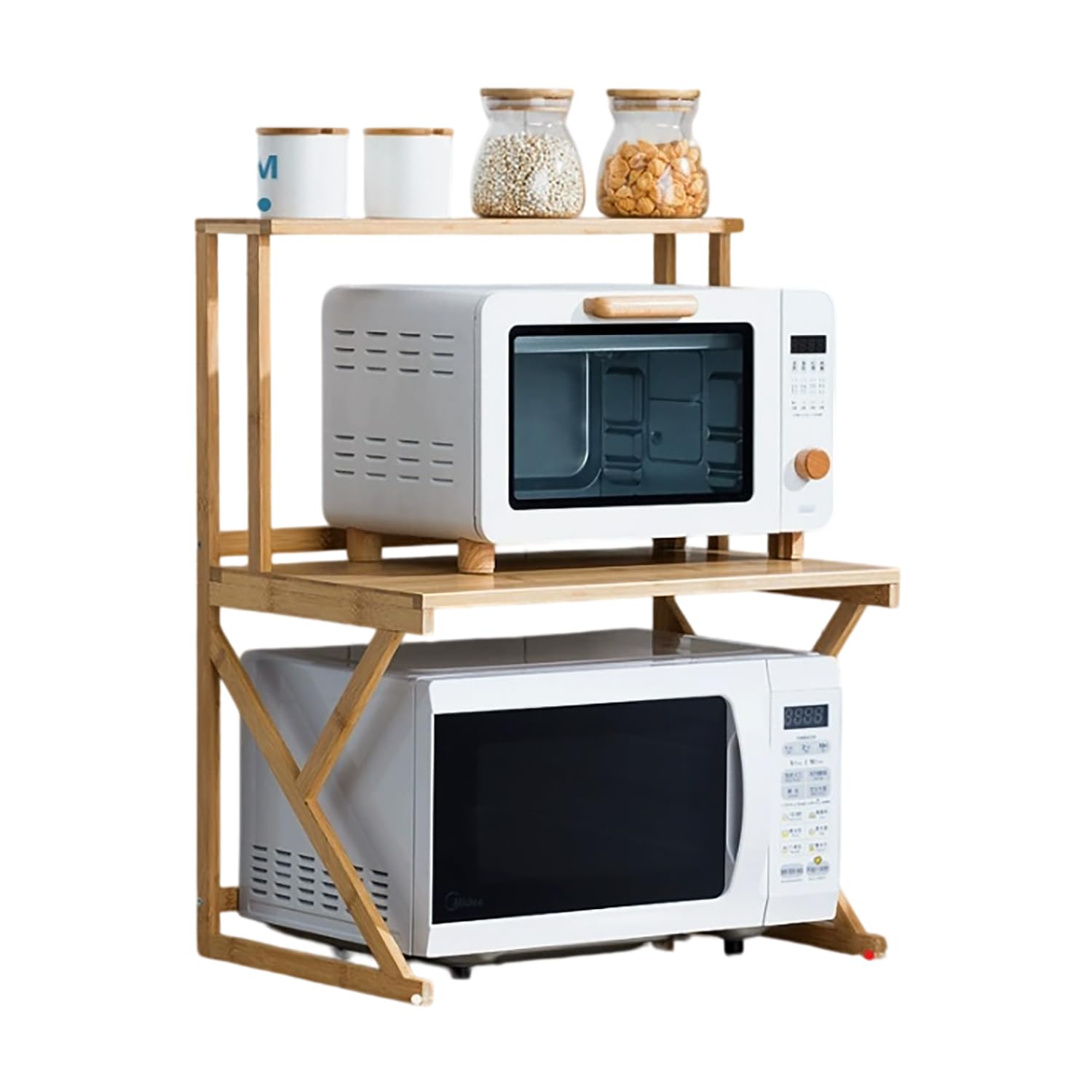 2-Tier Bamboo Microwave Stand, Countertop Microwave Oven Rack