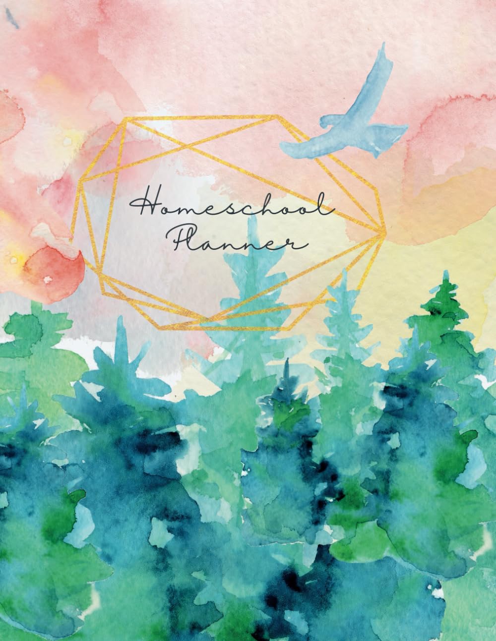 Homeschool Planner: Watercolor Forest | Great for Multiple Kid | Customizable 6x7 grid | Monthly Calendar | Attendance Tracking | Curriculum List | Password Keeper