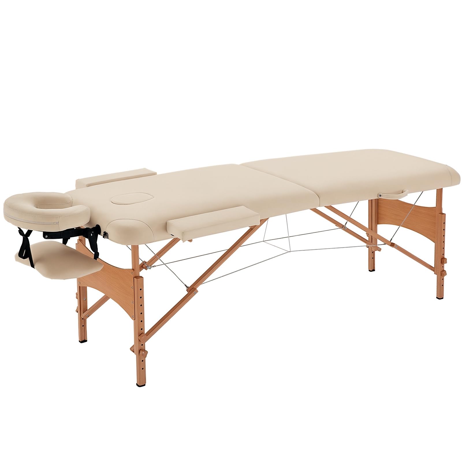 HOMCOM Lit/Table de Massage cosmetique Pliable en Bois 2 Zones crème