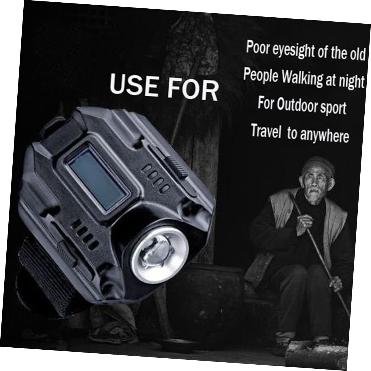 Kisangel 2stücke Outdoors Flashlight Watch Mit Wiederaufladbarer -ionen-batterie Verstellbares Nylonarmband Für Camping Und Nachteinsätze Schwarz