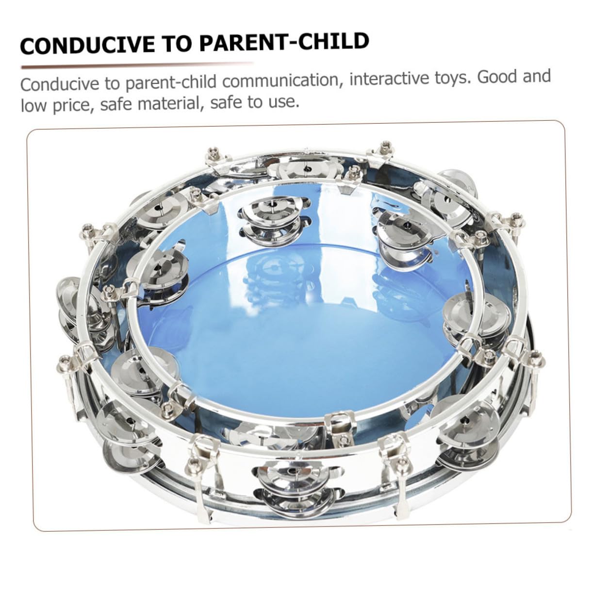 Pandereta de Mano de 8 Pulgadas Autoajustable con Doble Serie y Aro de Acero Inoxidable, Juguete de Percusión en Abs para Estimular el Oído Interés Musical en Niños