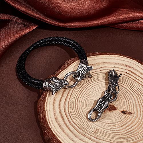 UNICRAFTALE 2 Sets 2 Styles 304 Stainless Steel Spring Gate & O Rings Tibetan & Antique Silver Wolf & Dragon Head Rings Cord Ends Clasps Leather Bracelet Making for Jewelry Making - Image 2