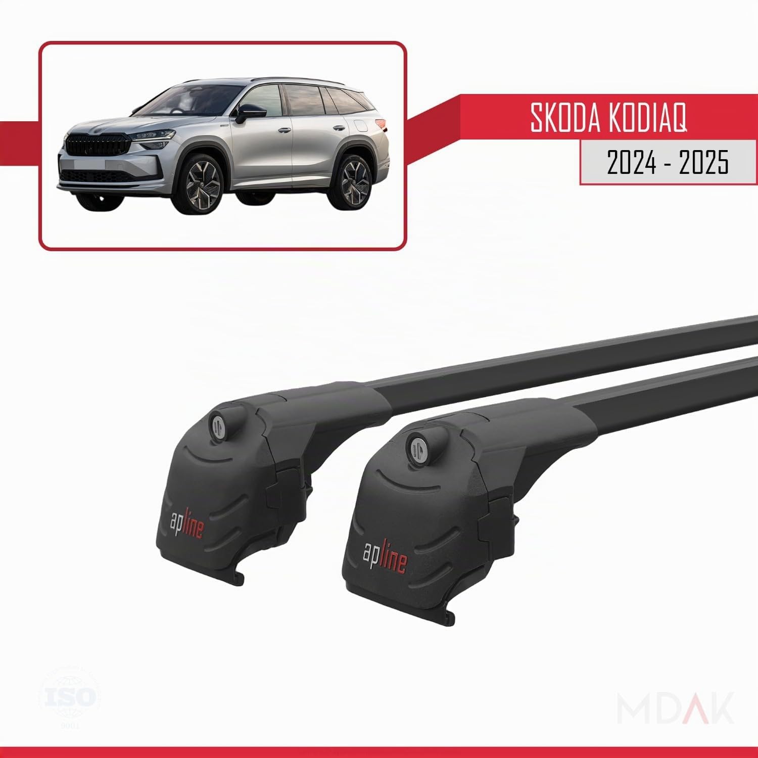 MDAK Compatible con Skoda Kodiaq 2 2024-2025 Modelo Ace-2 Barra de Techo Auto Portaequipajes Barras Transversales Negro Aluminio 2 Barras