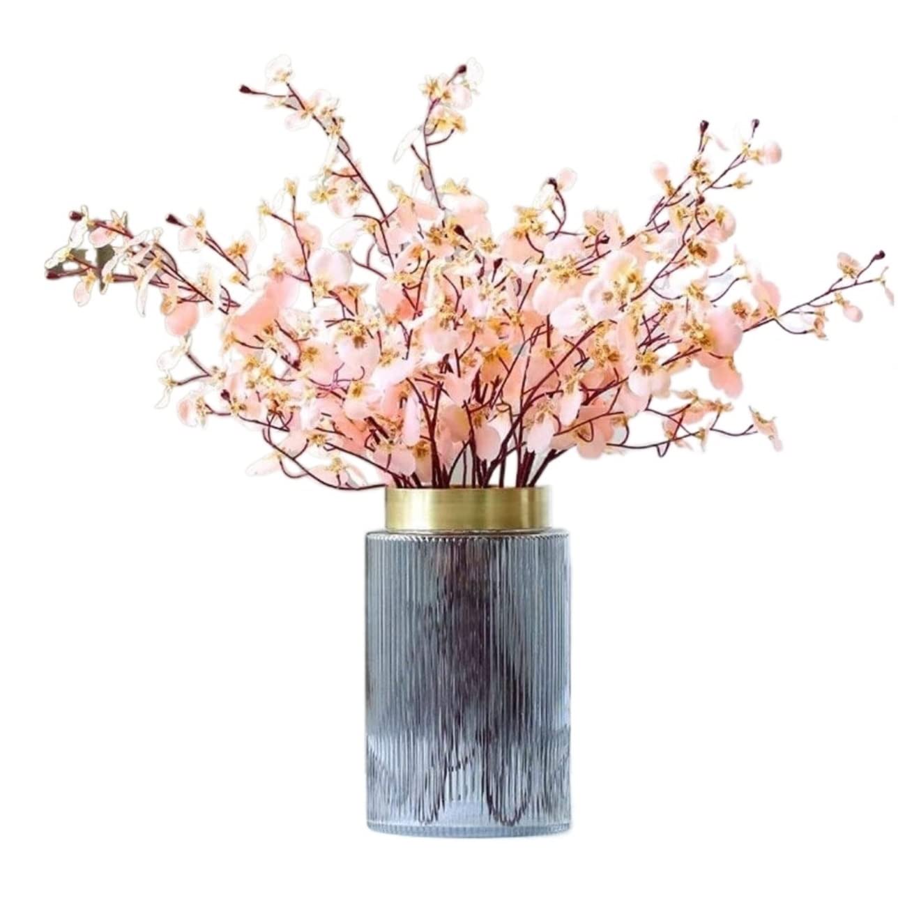MYUYEE Artificial Flowers Beautifully Artificial Flowers Artificial Silk Oncidium Hybridum Dancing Orchid Fake Flower Vase Set Fake Flowers For Decor(Roze-65Cm)