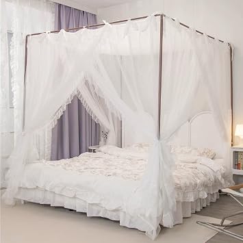 Solid White Romantic Princess 4 Corner Post Mosquito Net for Girls Women Bed Curtain Canopy for Adults Wedding Bedroom Kids Rooms Decoration Solid White, 53" W x 78" L Pack of 1