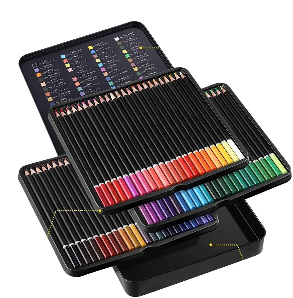 Professional Coloured Pencils Set, 72 Unique Colours, Premium Soft Touch, Metal Tin Case