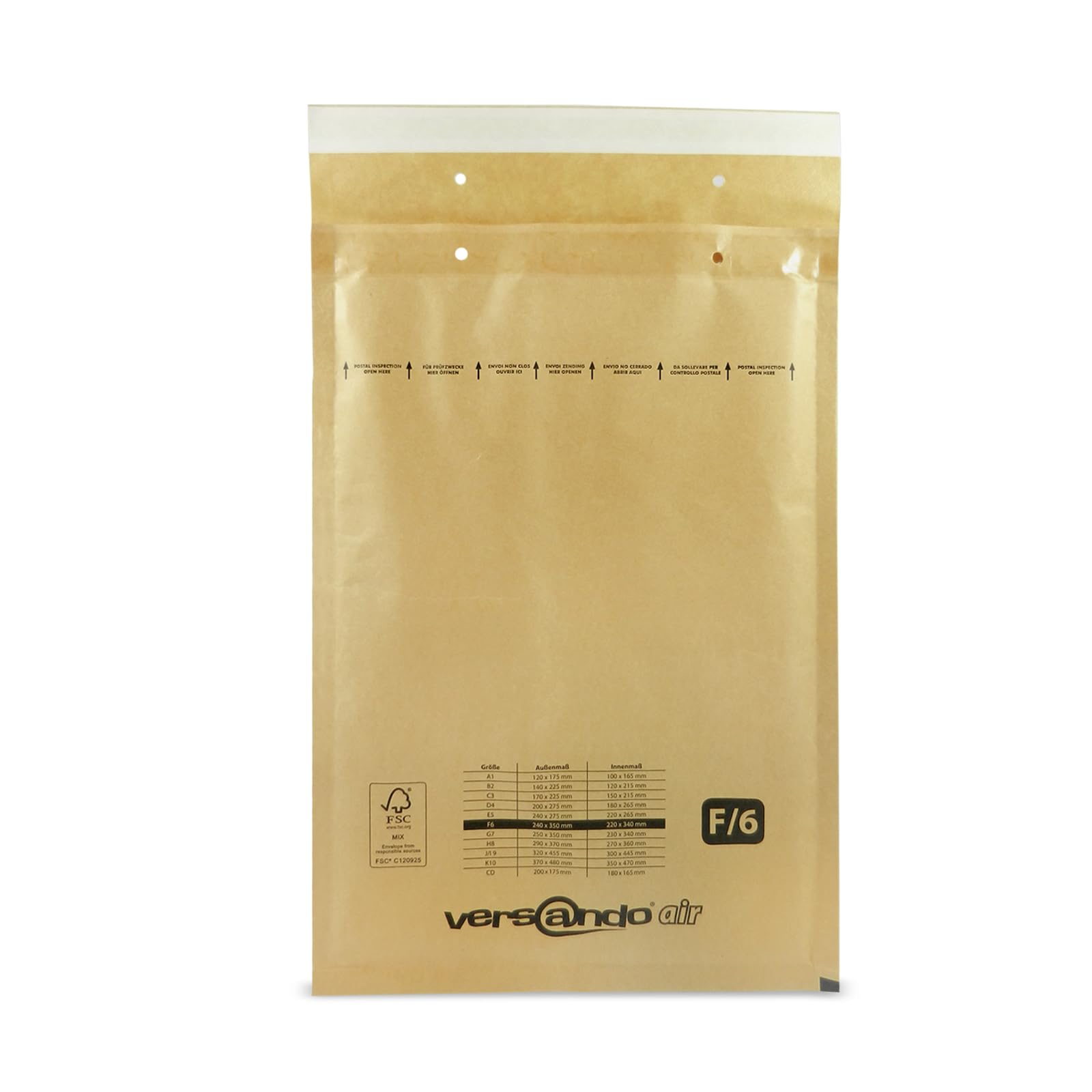 versando 200 sobres acolchados F6, tamaño interior 220 x 340 mm, dimensiones exteriores 240 x 350 mm, color marrón/amarillo dorado para DIN A4/A5