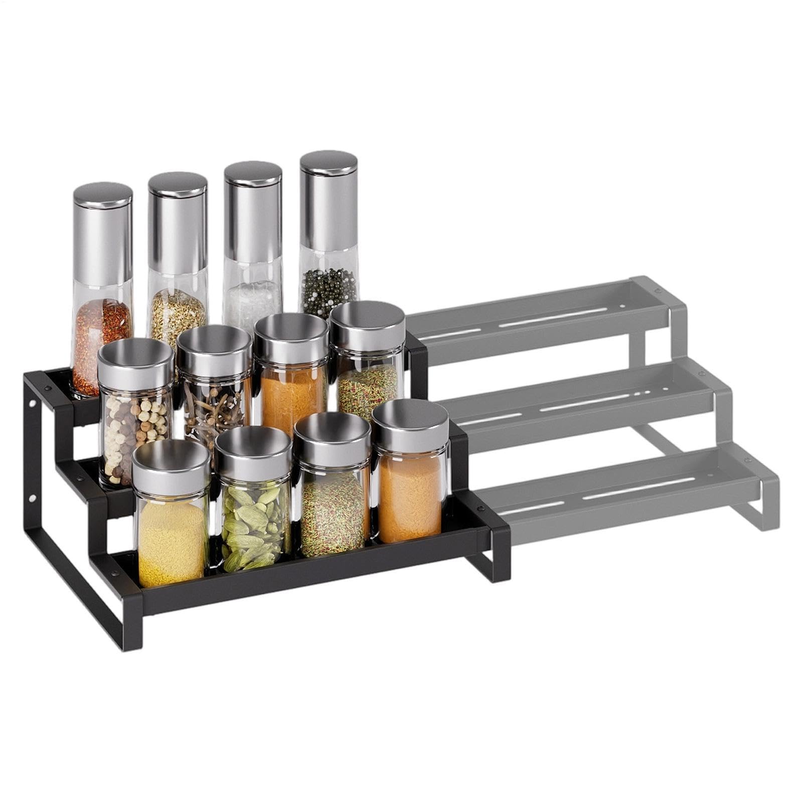 Organizzatore per condimenti – Contenitore espandibile a 3 ripiani, per vasi di olio, condimenti, per cuochi domestici, chef, genitori, dispensa, camper, appartamento, cucina, sala da pranzo