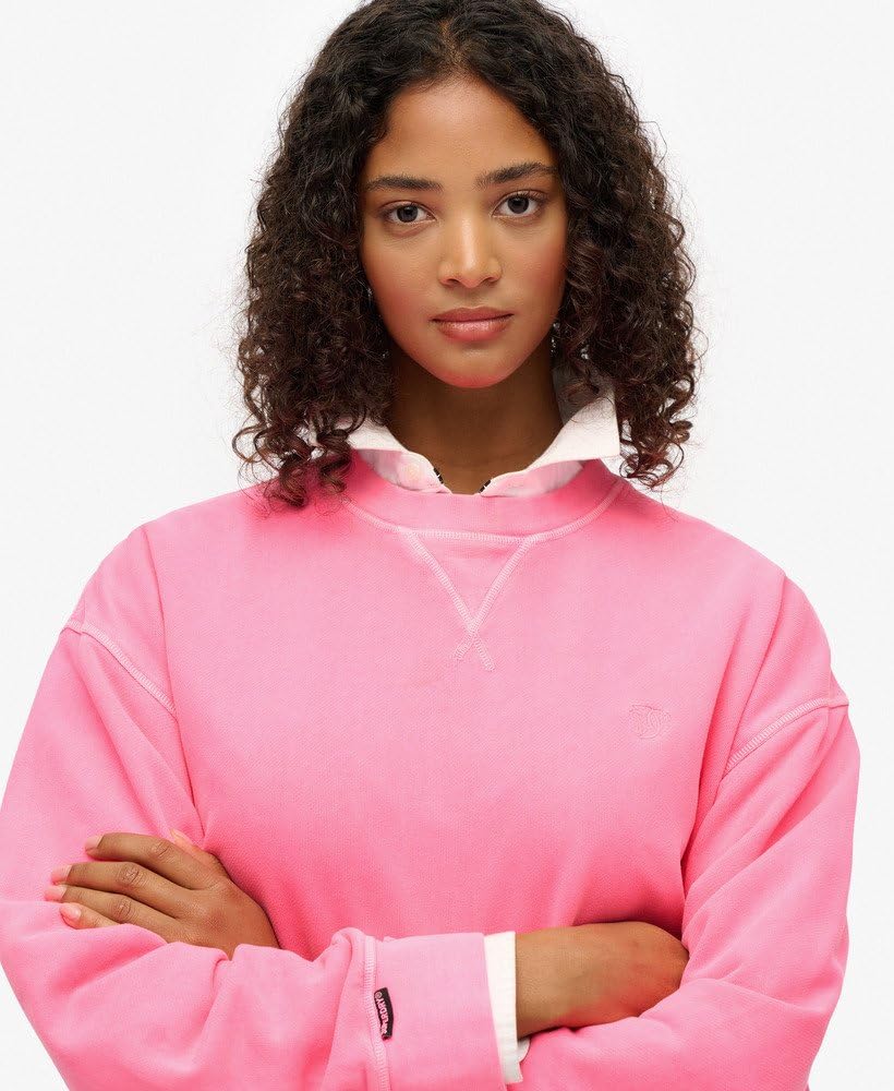 Superdry Damska bluza studencka z okrągłym dekoltem neonowy róż 44