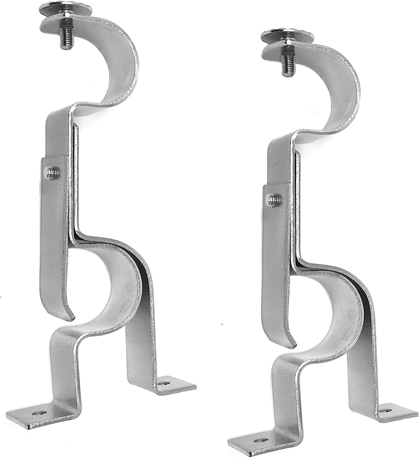 BEEZU Double Curtain Rod Brackets -Silver (set of 2) (Also known as - Double Drapery rod bracket set for Draperies/adjustable double curtain rod bracket) (Silver)