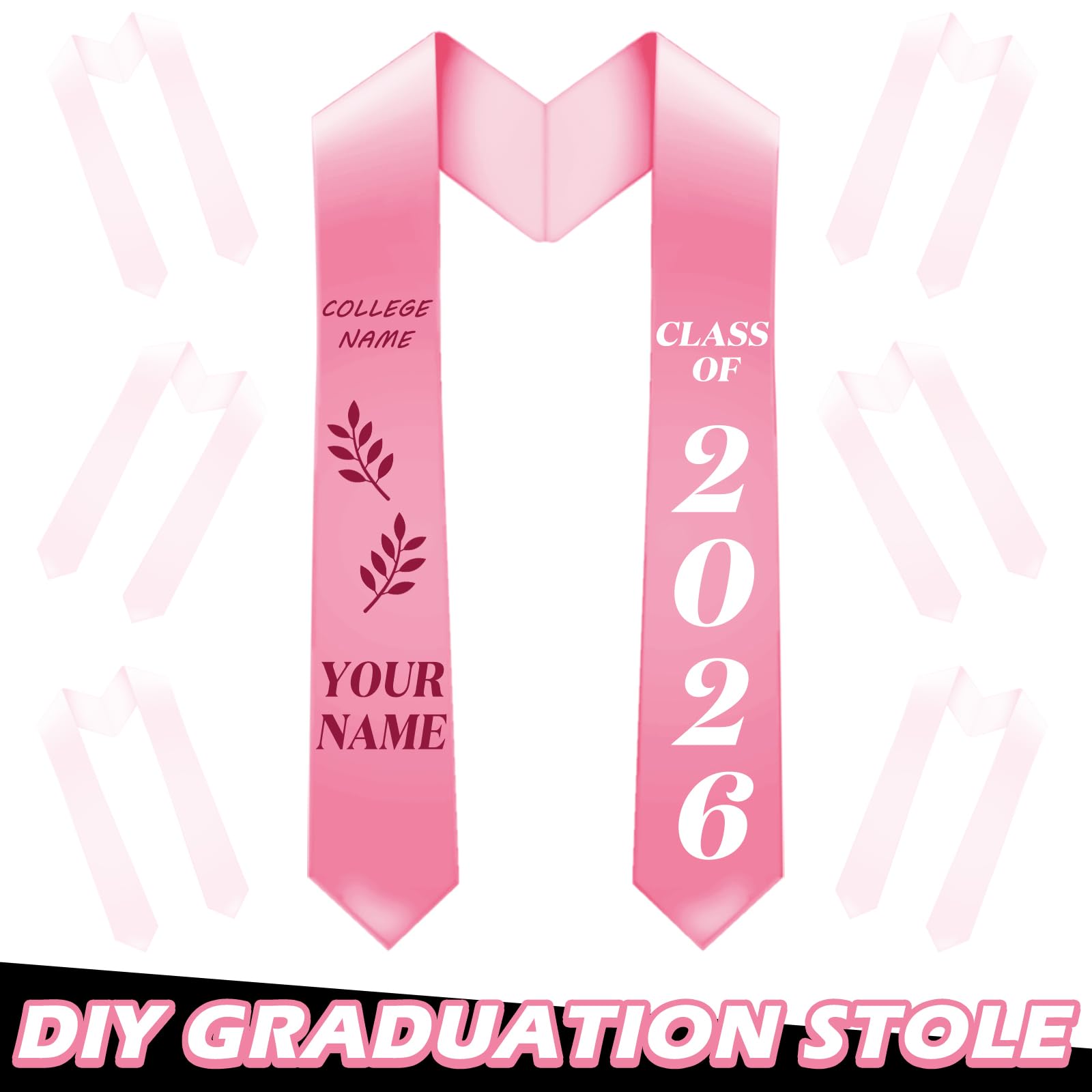 Geyoga Estola de graduación unisex de 12 piezas para sublimación a granel, banda de graduación en blanco, estola de honor de graduado, 70 pulgadas, Rosado, Medium