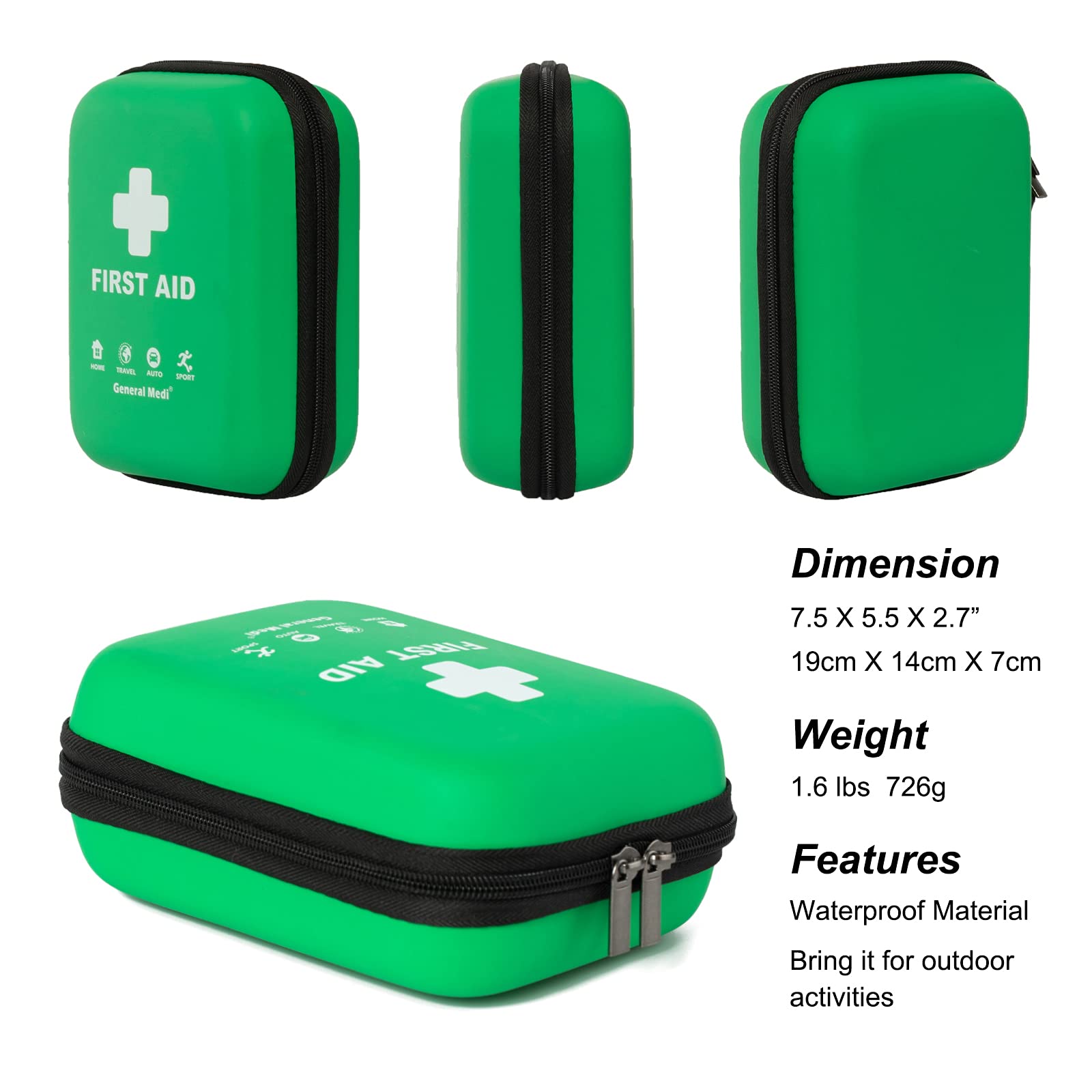 First Aid Kit 170 Pieces Hard Case and Lightweight Includes 2 x Eyewash,Instant Cold Pack
