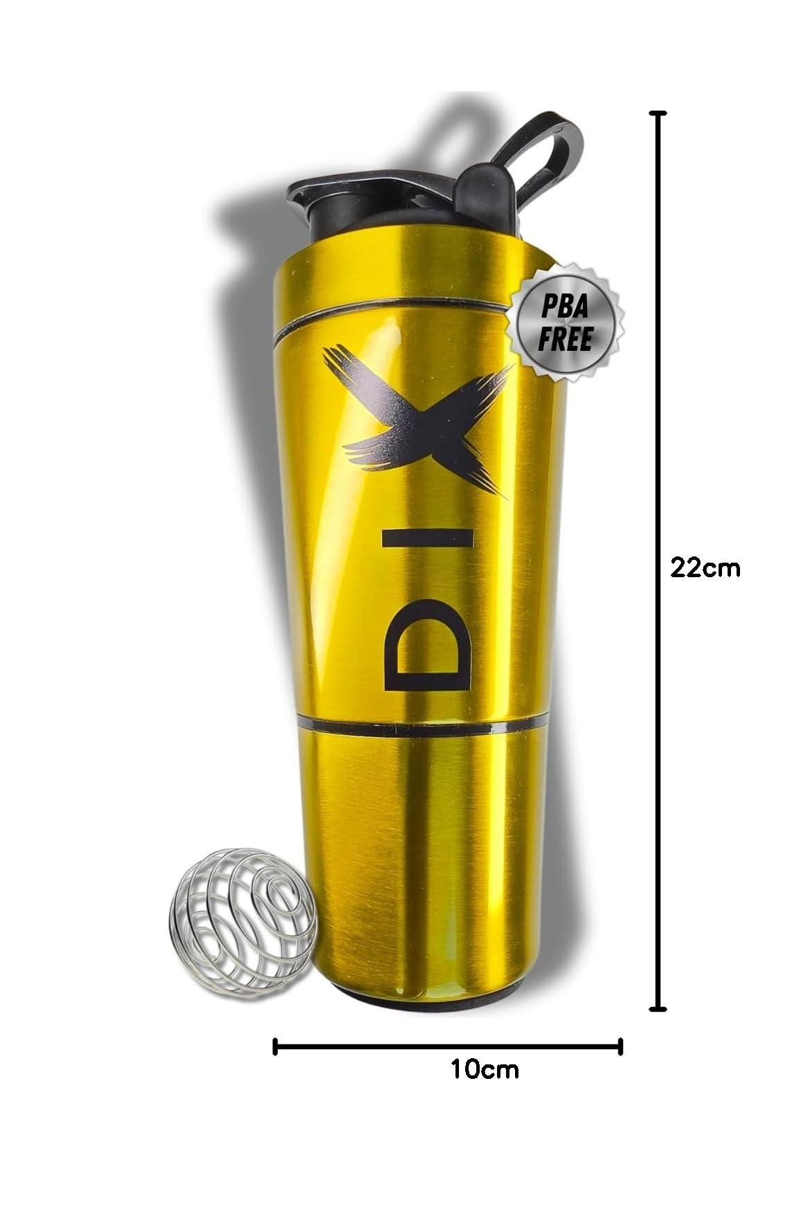 DIX SHAKER proteine 750 ml ✗ In acciaio inossidabile con scomparto da 60 grammi per polveri ✗ Bottiglia sportiva ✗ Senza BPA (ORO