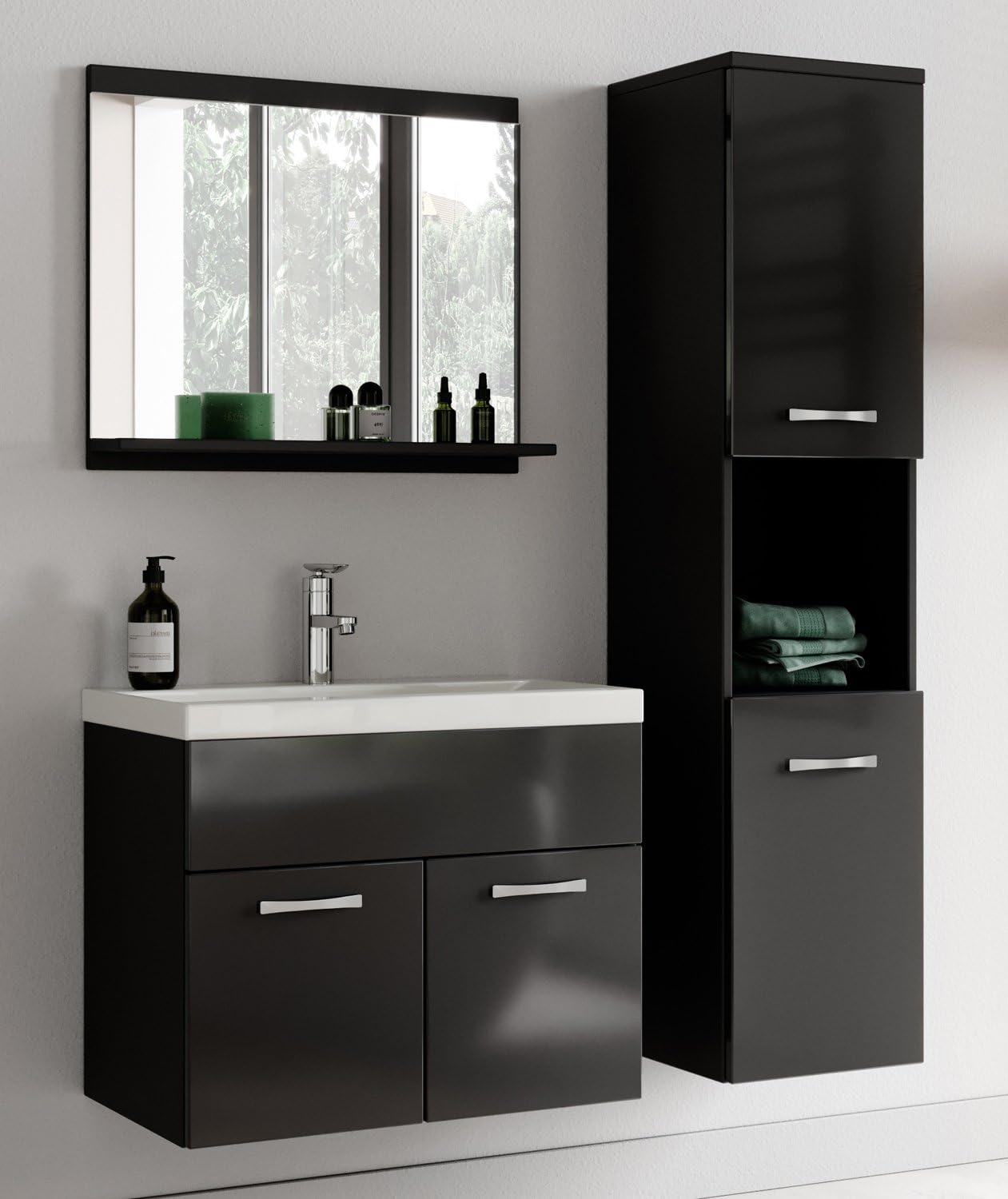 Badplaats B.V. Mobile da Bagno Montreal 02 60cm Nero Lucido - Armadio mobiletto lavabo Mobili Armadietto