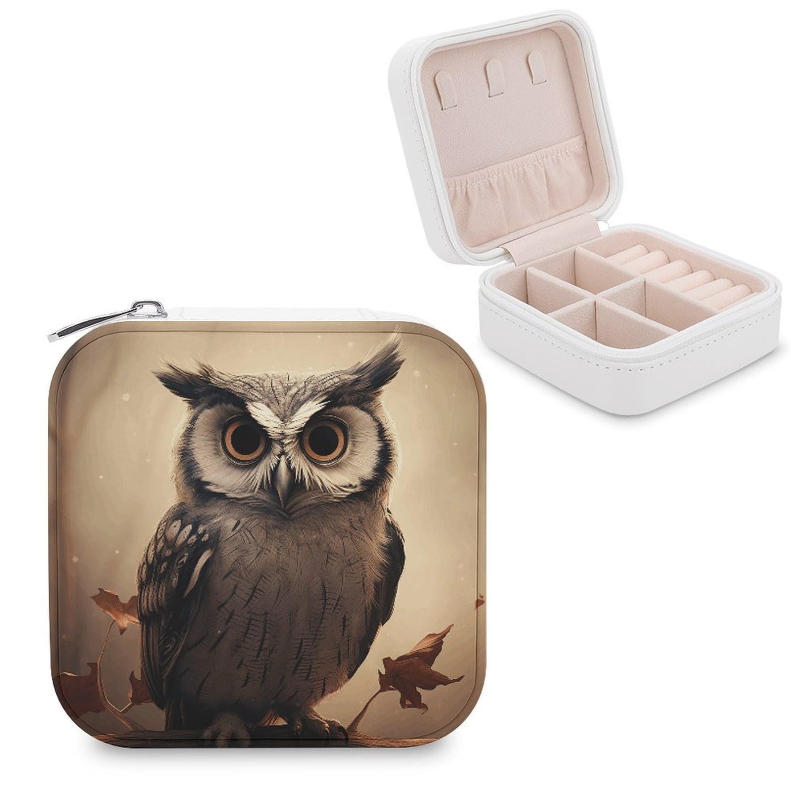 VstaDank Cute Owl Travel Jewelry Case Small Portable Jewellry Organizer Box PU Leather Organizer Boxes Personalized Jewellery Storage Holder Gift for Womens Rings Earrings