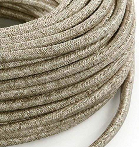 Cable eléctrico de tela redondo redondo estilo vintage colorido revestido más bruto Canvas Lino Claro Beige h03vv-f sección 2 x 0,75 para lámparas, lámparas, abat Jour, diseño. Made in Italy Cover