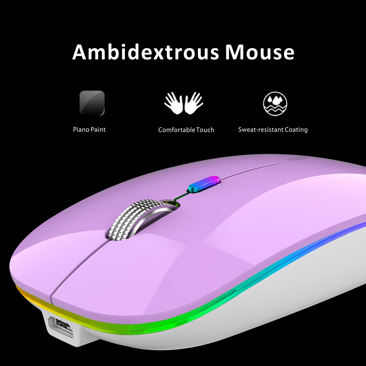 Uiosmuph G12 Mouse Wireless, 2,4 GHz con Ricevitore USB Mouse Senza Fili, DPI Regolabile LED Mouse Wireless Ergonomico for Mac/PC/Laptop/iPad - Purple