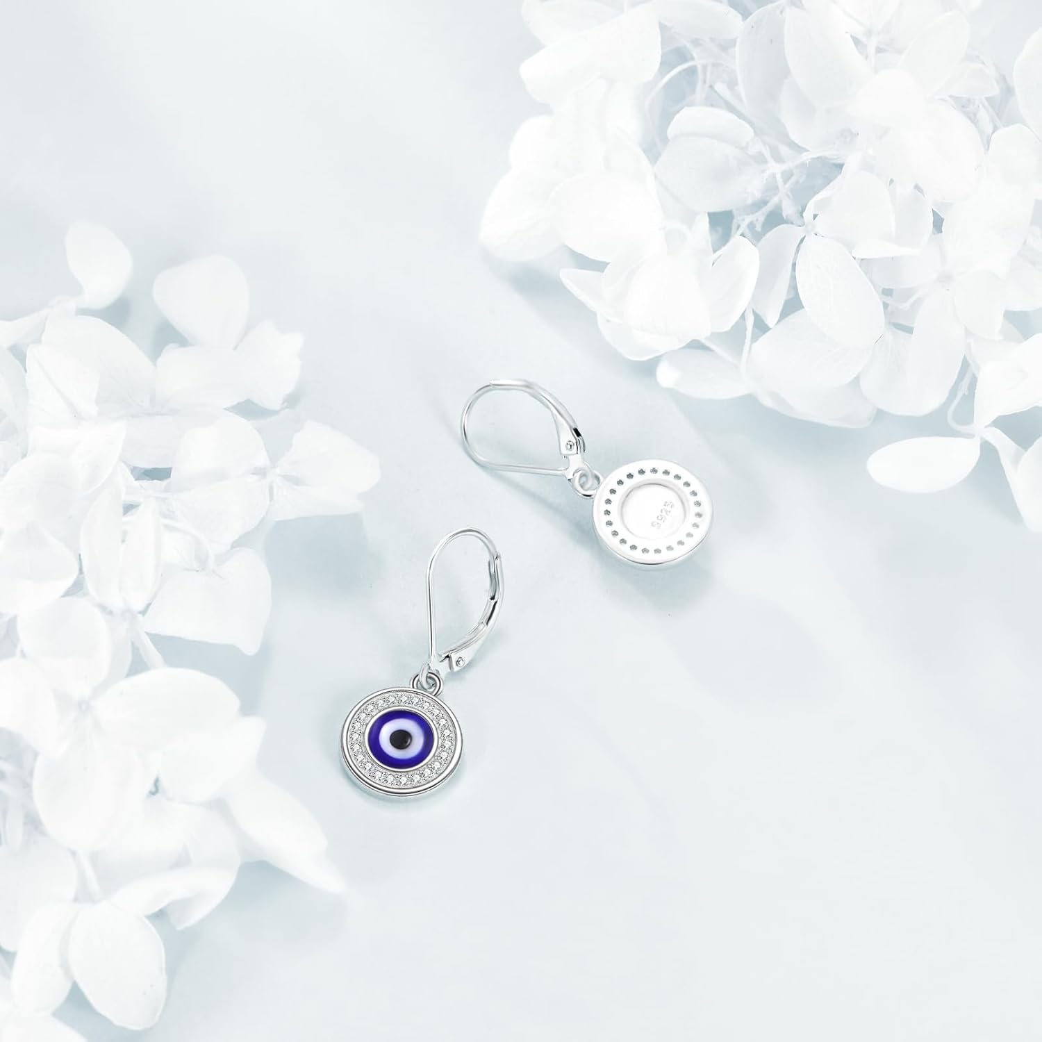 Evil Eye Earrings Sterling Silver Evil Eye Dangle Drop Earrings Good Luck Protection Amulet Jewelry for Women - Image 3