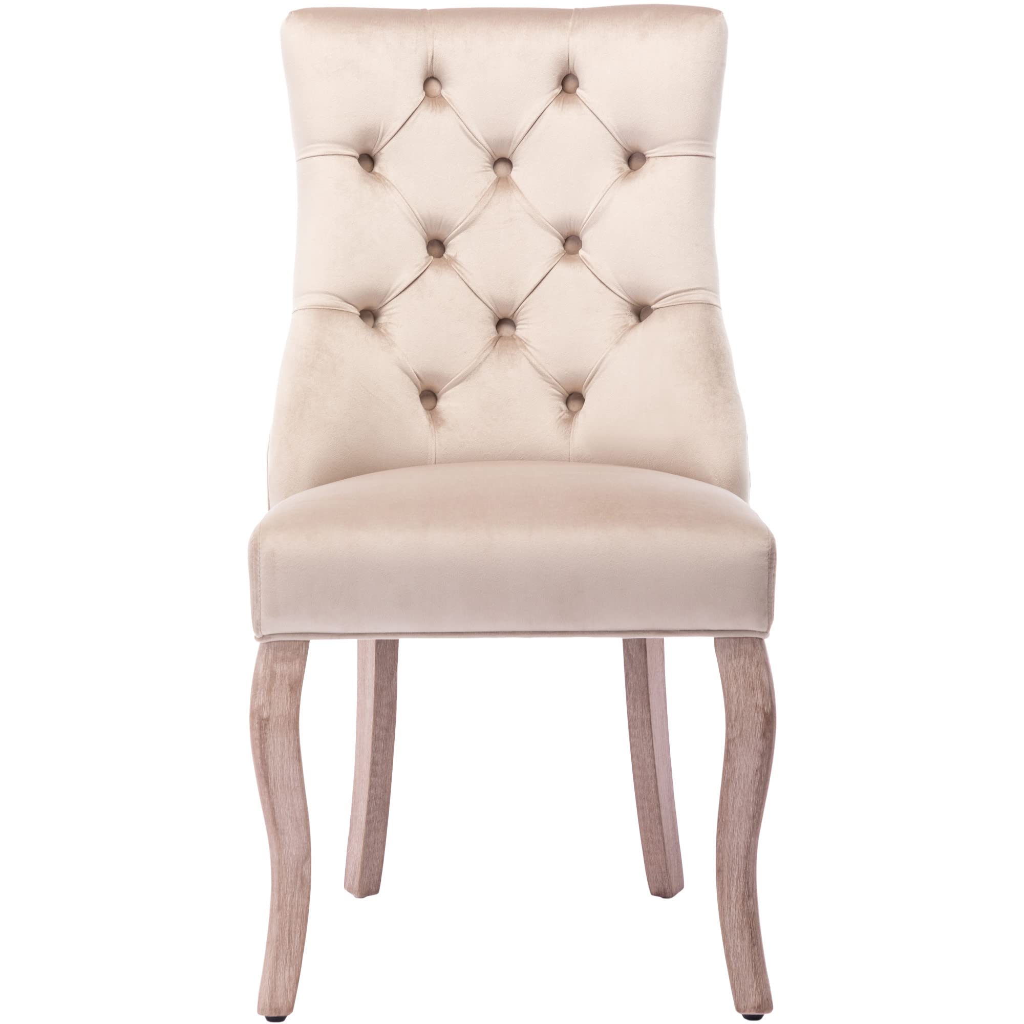 Merax 4-Fußstuhl, Stuhl Beige Samt Esszimmerstuhl Polsterstuhl,hohe Rückenlehne, mit Knopfsteppung, Gestell aus Massivholz, Beige，(Set, 6 St)