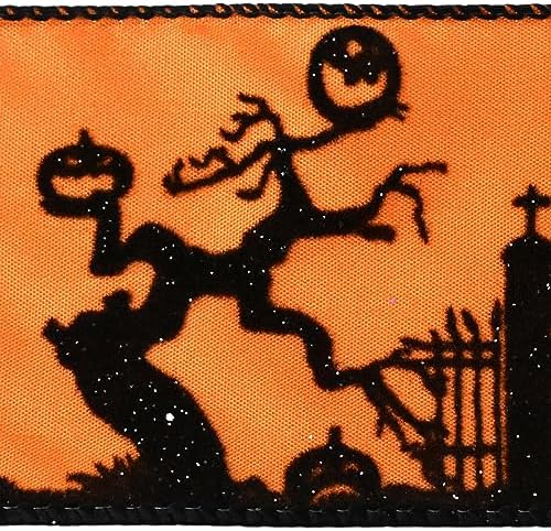 Homeford Flocked Halloween Scene Satin Wired Ribbon, 2-1/2-inch, 10-Yard, Orange image 5