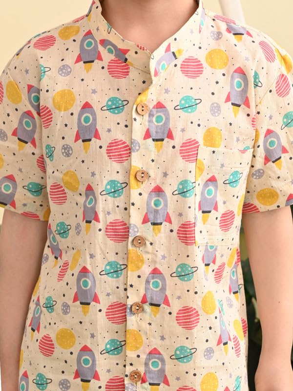 Image of superminis Baby Boys Cotton Printed Shirt and Nikkar /Shorts Coordinated Set