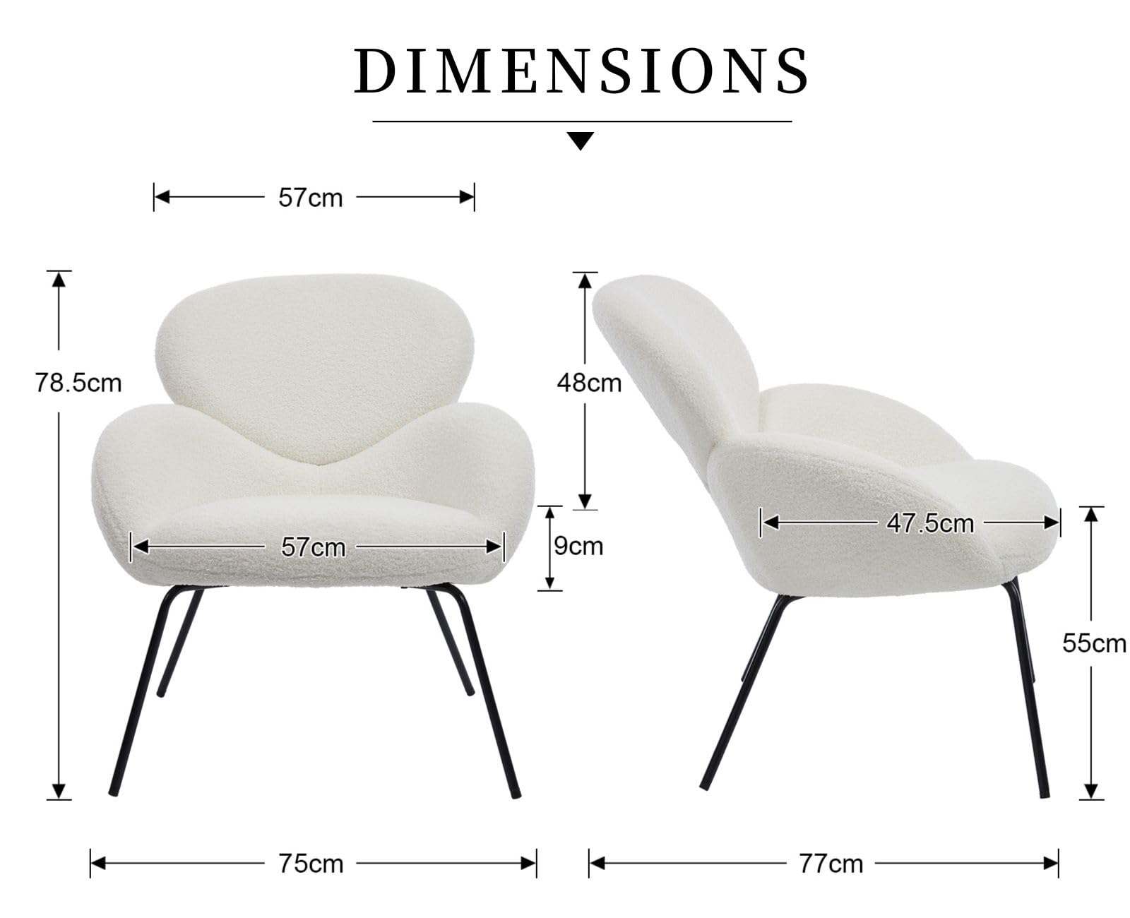 chairus Poltrona da Salotto Moderna Design Poltroncina in Pelliccia, Bianco | Poltrona Relax con Gambe in Metallo Poltrona Imbottita per Soggiorno/Camera da Letto/Relax
