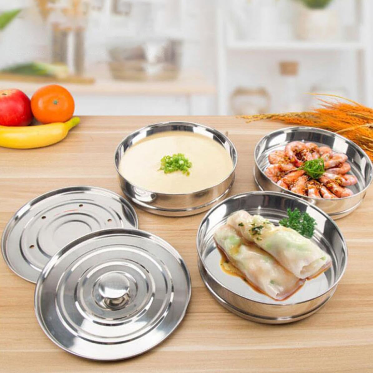 Vaporera de Doble Capa de Acero Inoxidable Plata para Cocinar al Vapor